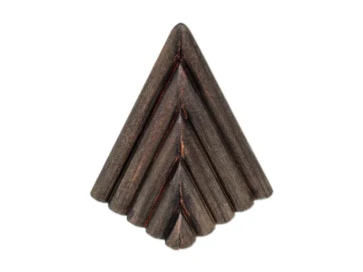 Small hand carved abstract wooden sculpture fluted triangle