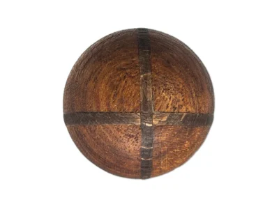 Small hand carved abstract wooden sculpture of sphere