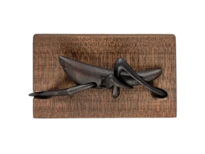 Small hand carved wooden sculpture of grasshopper