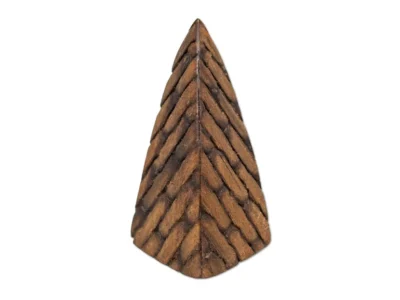 Small hand carved abstract wooden sculpture with hatching