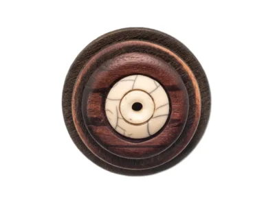 Small hand carved abstract wooden sculpture with bone